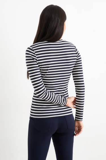 Donna - Maglia a maniche lunghe basic - a righe - blu scuro