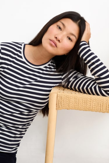 Donna - Maglia a maniche lunghe basic - a righe - blu scuro