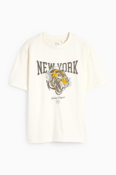 Kinder Jungen - Tiger - Kurzarmshirt - cremeweiß