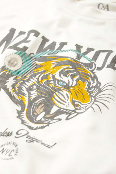 Kinder Jungen - Tiger - Kurzarmshirt - cremeweiß
