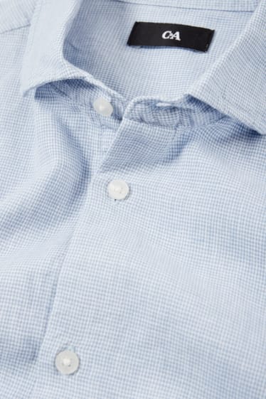 Men - Shirt - regular fit - cutaway collar - linen blend - check - light blue