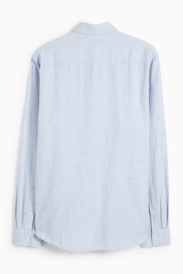 Men - Shirt - regular fit - cutaway collar - linen blend - check - light blue
