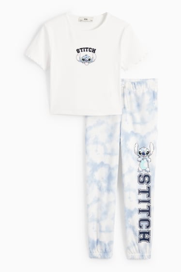 Dzieci dziewczynki - Lilo & Stitch - komplet - koszulka z krótkim rękawem i spodnie dresowe - biały