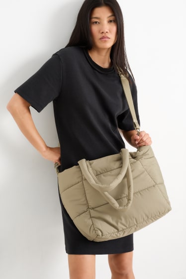 Dames - Grote shopper met stiksels en afneembare draagriem - lichtgroen