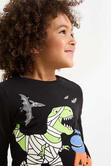 Bambini - Halloween - dinosauri - maglia a maniche lunghe - Glow in the dark - nero