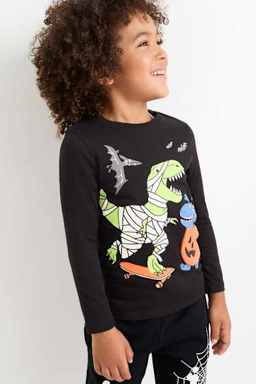 Bambini - Halloween - dinosauri - maglia a maniche lunghe - Glow in the dark - nero