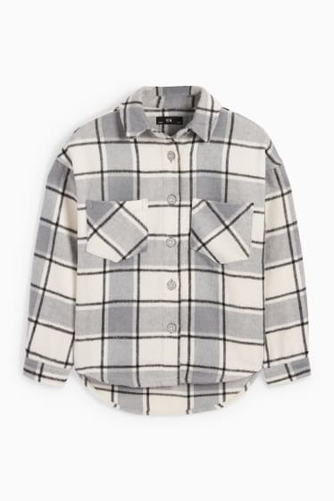 Children Girls - Flannel shacket - check - gray