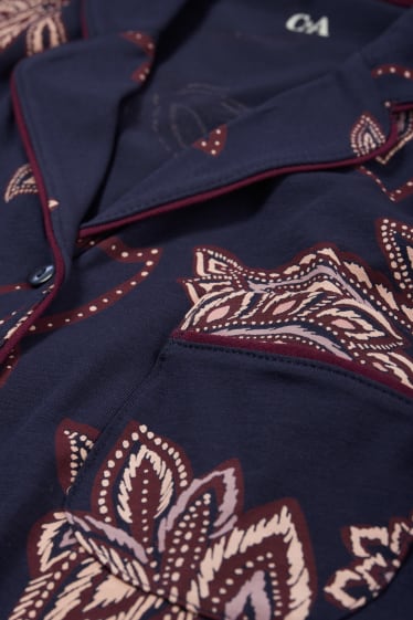 Damen - Pyjama - geblümt - dunkelblau