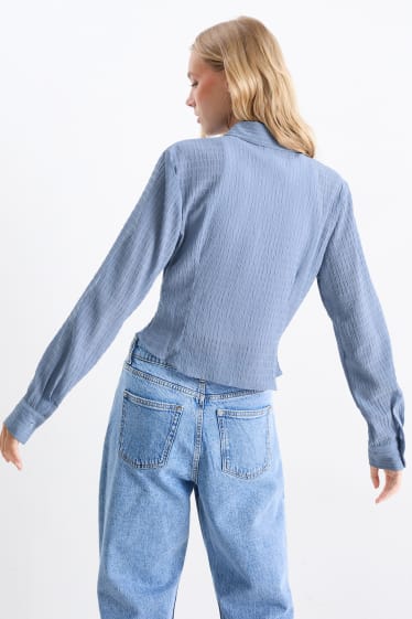 Damen - Bluse - gestreift - strukturiert - blau