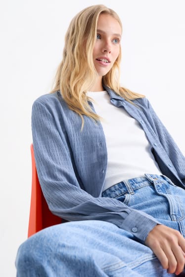 Damen - Bluse - gestreift - strukturiert - blau