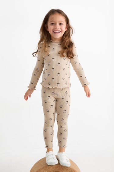 Enfants filles - Lot de 2 - fleur - leggings de maille - noir / beige
