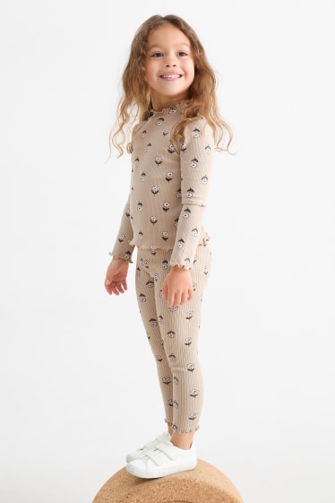 Enfants filles - Lot de 2 - fleur - leggings de maille - noir / beige