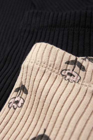 Enfants filles - Lot de 2 - fleur - leggings de maille - noir / beige