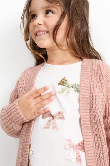 Bambine - Fiocchi - set - maglia a maniche lunghe e cardigan - 2 pezzi - rosa / beige
