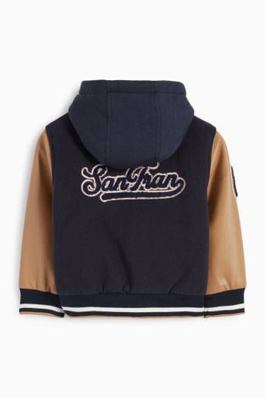Kinderen: jongens - Fleece collegejas met capuchon - blauw / beige