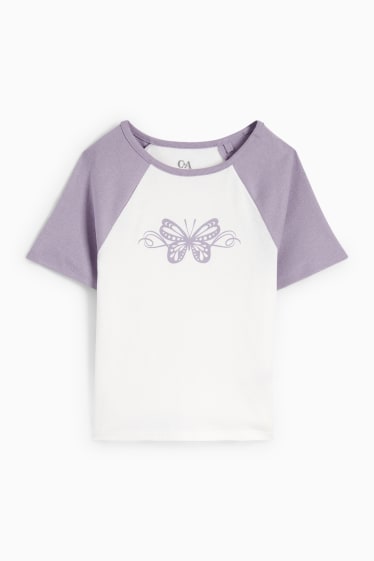 Kinderen: meisjes - Vlinder - T-shirt - crèmekleurig