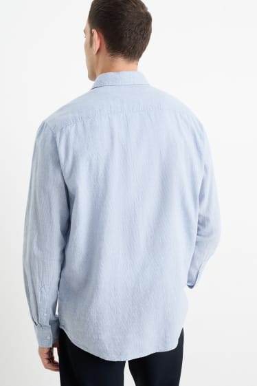 Men - Shirt - regular fit - cutaway collar - linen blend - check - light blue