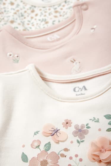 Baby Mädchen - Multipack 3er - Blümchen und Bauernhof - Baby-Sweatshirt - weiß / rosa