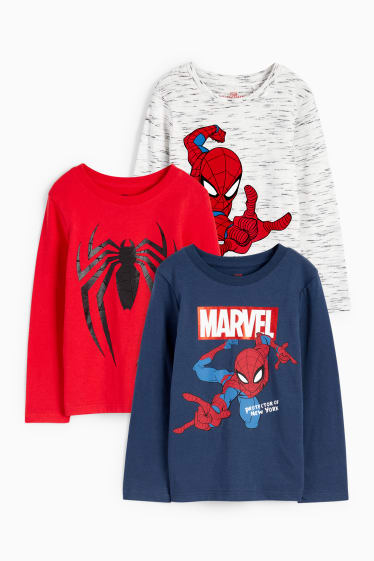 Kinder Jungen - Multipack 3er - Spider-Man - Langarmshirt - rot / blau