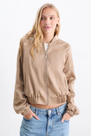 Damen - Satin-Blouson - taupe