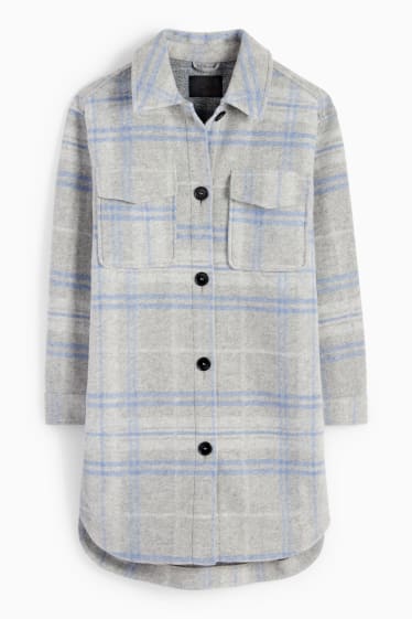 Dames - Mantel - geruit - lichtgrijs