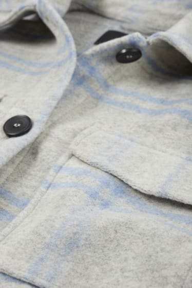 Dames - Mantel - geruit - lichtgrijs