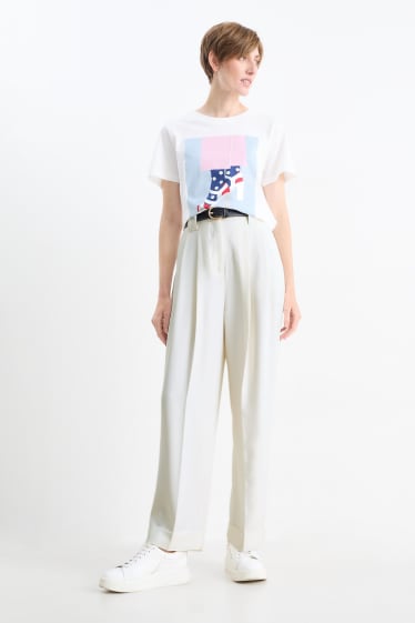 Dona - Pantalons de tela - high waist - tapered fit - blanc