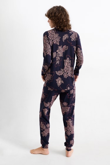 Damen - Pyjama - geblümt - dunkelblau