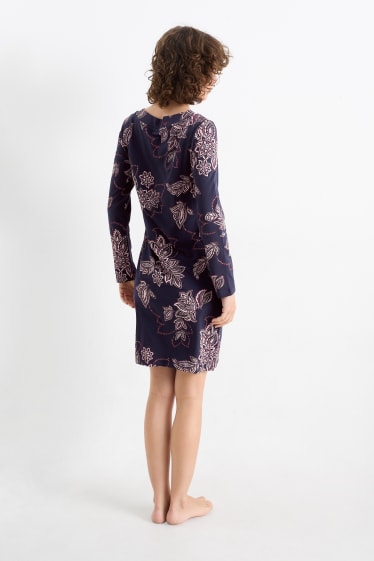 Femmes - Chemise de nuit - à fleurs - bleu foncé
