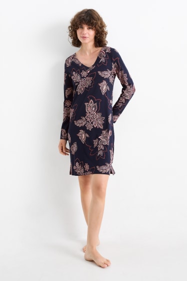 Femmes - Chemise de nuit - à fleurs - bleu foncé