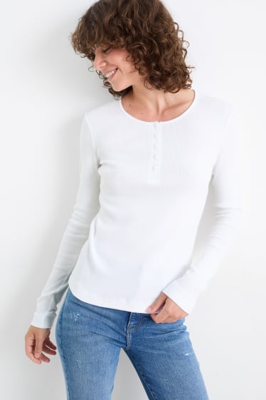 Damen - Henley Shirt - weiß