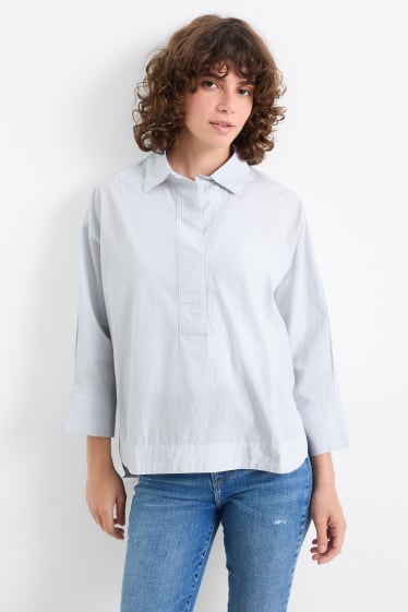 Damen - Popeline-Bluse - gestreift - hellblau