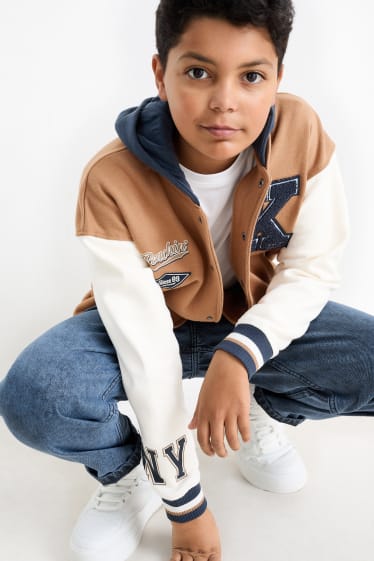 Children Boys - Varsity jacket with hood - light brown
