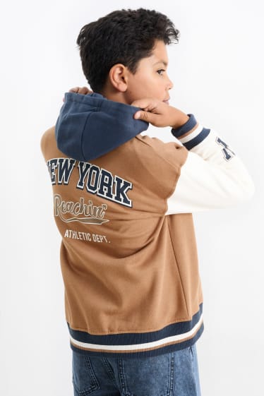 Children Boys - Varsity jacket with hood - light brown