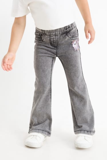 Enfants filles - Licorne - flared jegging jean - gris clair