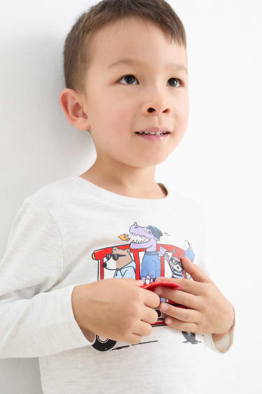 Enfants garçons - Lot de 3 - Monster truck et animaux sauvages - haut à manches longues - bleu / blanc