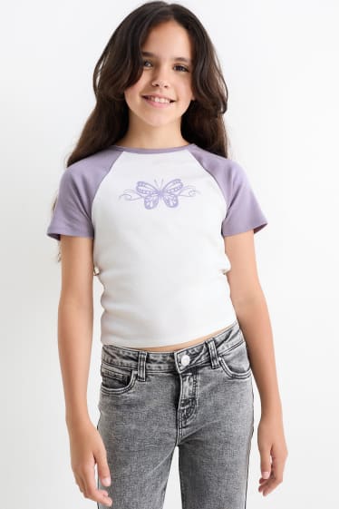 Kinderen: meisjes - Vlinder - T-shirt - crèmekleurig