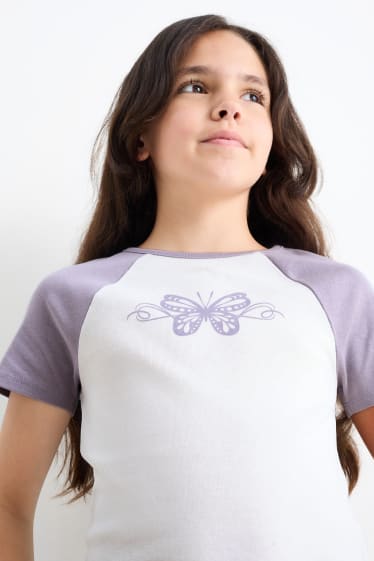 Kinderen: meisjes - Vlinder - T-shirt - crèmekleurig