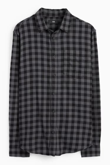 Uomo - Camicia - regular fit - collo all'italiana - a quadretti - nero