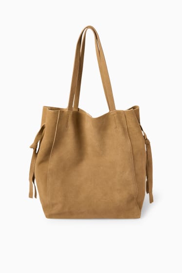 Dámské - Velká semišová kabelka shopper - světle béžová