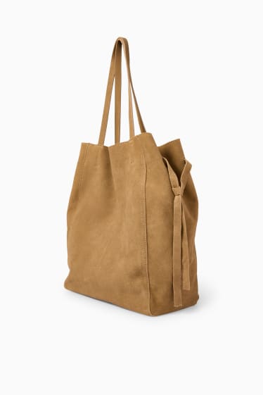 Dámské - Velká semišová kabelka shopper - světle béžová