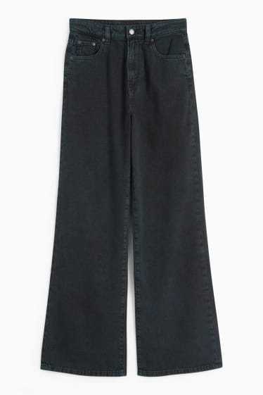 Damen - Wide Leg Jeans - High Waist - dunkelgrün
