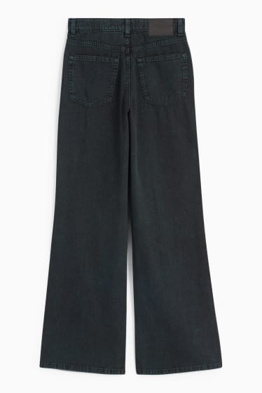 Damen - Wide Leg Jeans - High Waist - dunkelgrün