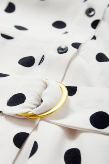 Donna - Vestito a blusa di viscosa con cintura - a pois - bianco crema