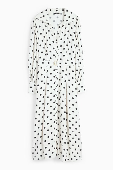 Donna - Vestito a blusa di viscosa con cintura - a pois - bianco crema