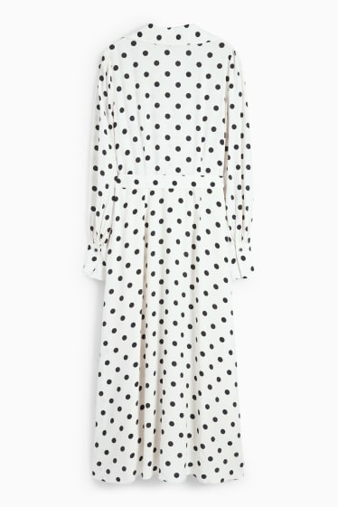 Donna - Vestito a blusa di viscosa con cintura - a pois - bianco crema