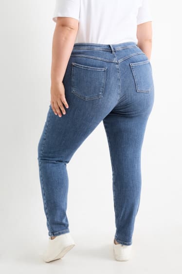 Women - Skinny jeans - mid-rise waist - one size fits more - blue denim