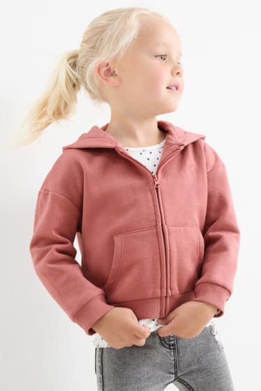 Kinder Mädchen - Herz - Sweatjacke mit Kapuze - dunkelrosa
