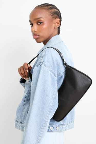 Damen - Schultertasche mit abnehmbarem Taschengurt - Lederimitat - schwarz