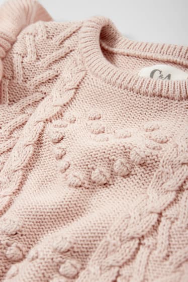 Baby Girls - Heart - baby jumper - cable knit pattern - rose
